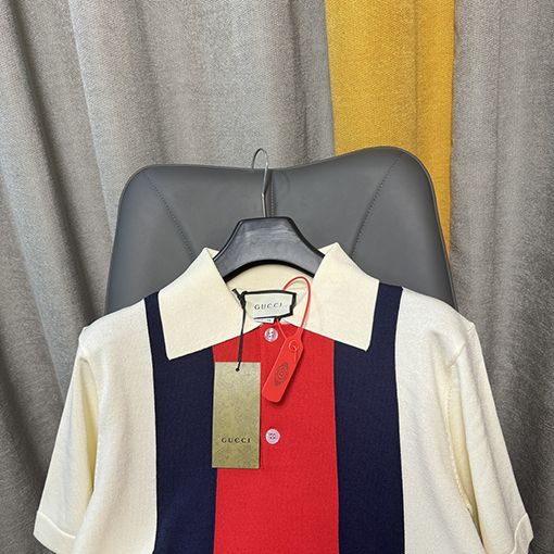 グッチ シルクコットンニットラペルポロシャツ半袖Tシャツ