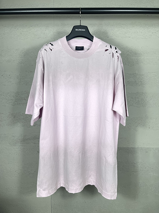 バレンシアガ バックロゴウォッシュ磨かれた古い半袖Tシャツ