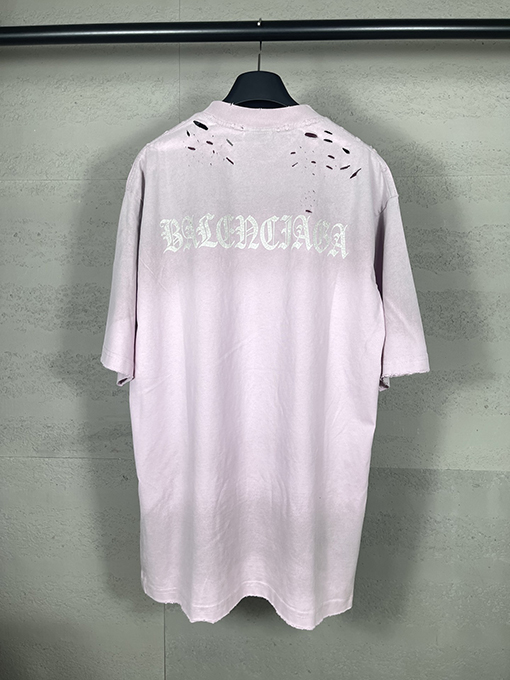 バレンシアガ バックロゴウォッシュ磨かれた古い半袖Tシャツ