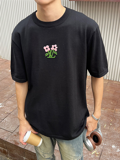 ルイヴィトンスーパーコピー 花柄ニット半袖Tシャツ
