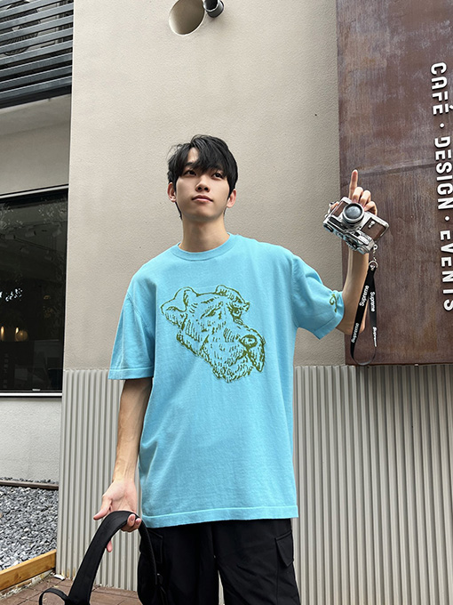 ルイヴィトン 犬の頭の柄のニット半袖Tシャツ