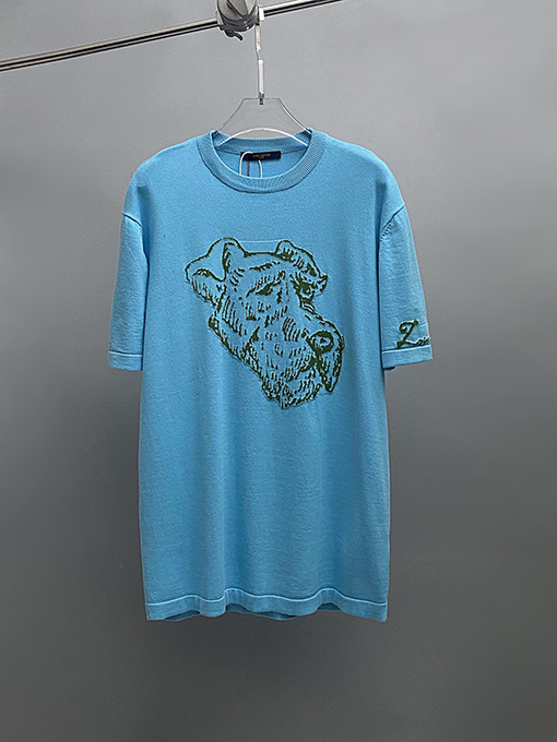 ルイヴィトン 犬の頭の柄のニット半袖Tシャツ