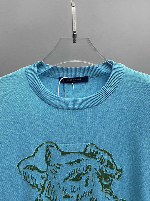 ルイヴィトン 犬の頭の柄のニット半袖Tシャツ