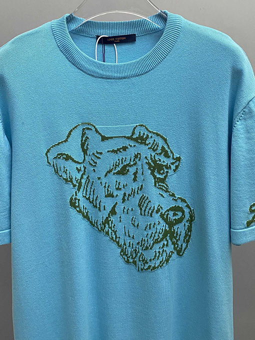 ルイヴィトン 犬の頭の柄のニット半袖Tシャツ