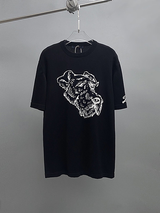 ルイヴィトン 犬の頭の柄のニット半袖Tシャツ