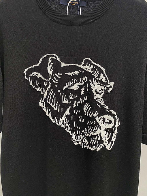 ルイヴィトン 犬の頭の柄のニット半袖Tシャツ