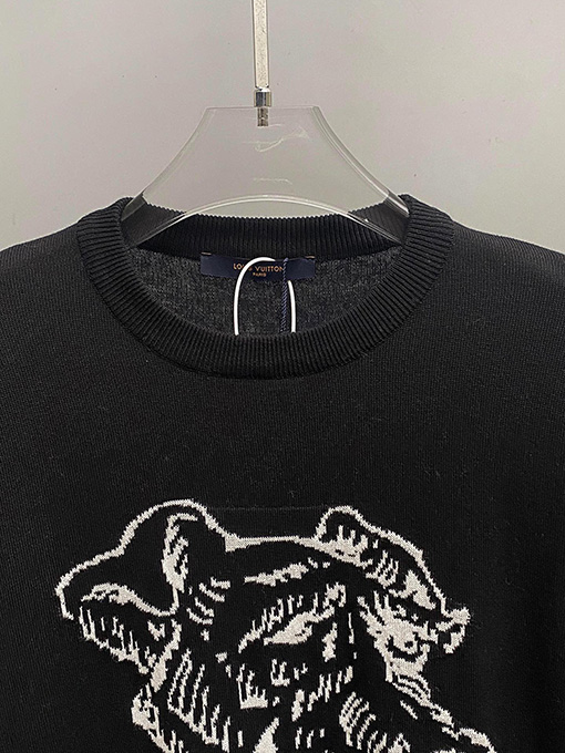 ルイヴィトン 犬の頭の柄のニット半袖Tシャツ