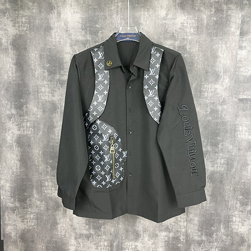 ルイヴィトン チェック柄レザー刺繍ロゴシャツ