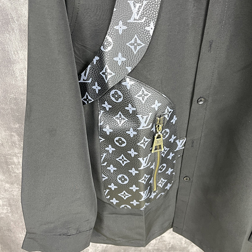ルイヴィトン チェック柄レザー刺繍ロゴシャツ