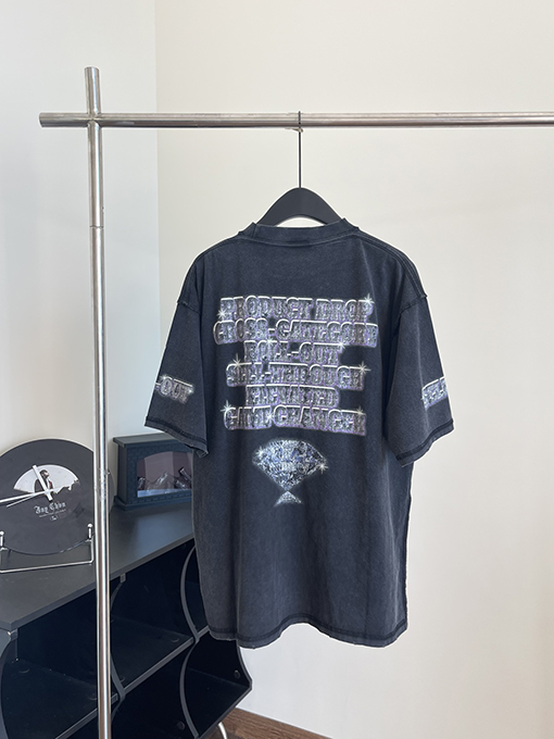 バレンシアガコピー ダイヤモンドプリントクラックダメージウォッシュ半袖Tシャツ
