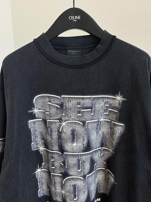 バレンシアガコピー ダイヤモンドプリントクラックダメージウォッシュ半袖Tシャツ