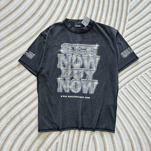 バレンシアガコピー ダイヤモンドプリントクラックダメージウォッシュ半袖Tシャツ