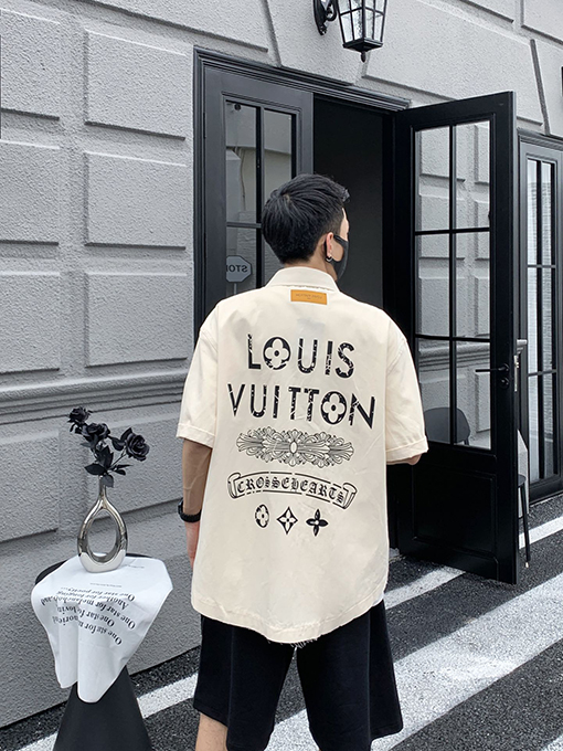ルイヴィトン X クロムハーツコピー  ロゴアルファベットコラボプリント半袖シャツ