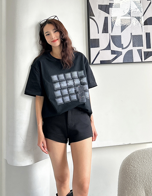 アレキサンダーワンスーパーコピー  リモコンのプリントフラワーファイル半袖Tシャツ