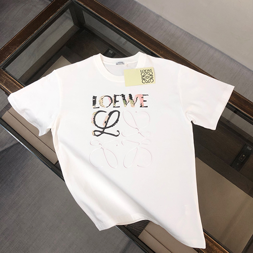 ロエベ  胸にパッチワークのアルファベット半袖Tシャツ