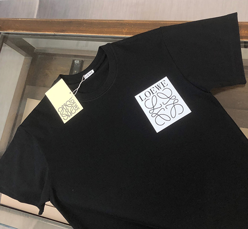 ロエベ 胸偽ポケットロゴプリント綿半袖Tシャツ