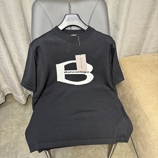 バレンシアガ   白いBBプリントクルーネックニット半袖Tシャツ