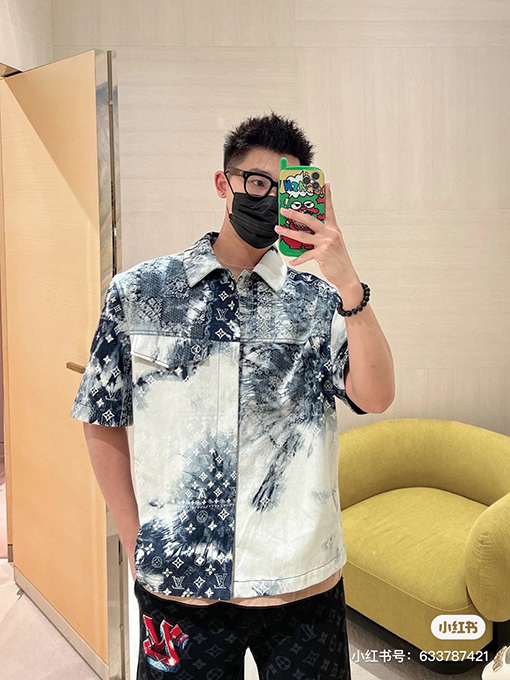 ルイヴィトン カシューナッツスカーフプリントデニムベストシャツ