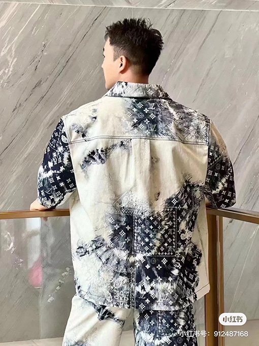 ルイヴィトン カシューナッツスカーフプリントデニムベストシャツ