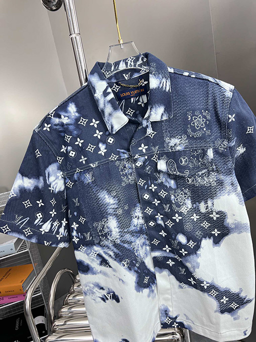 ルイヴィトン カシューナッツスカーフプリントデニムベストシャツ
