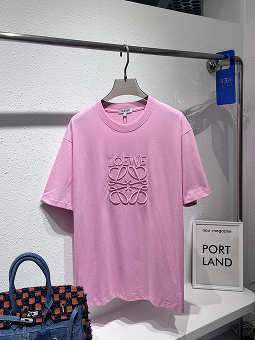 ロエベ  新しい無地のクラシックな大きなロゴ刺繍Tシャツ