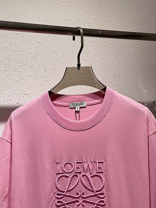 ロエベ  新しい無地のクラシックな大きなロゴ刺繍Tシャツ