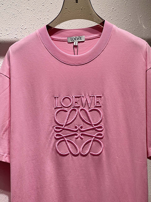 ロエベ  新しい無地のクラシックな大きなロゴ刺繍Tシャツ