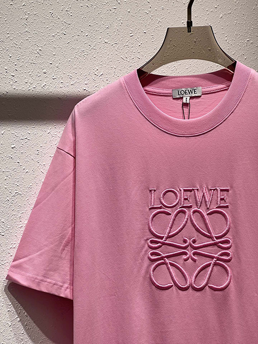 ロエベ  新しい無地のクラシックな大きなロゴ刺繍Tシャツ
