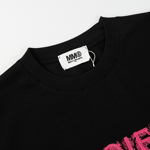 マルタンマルジェラコピー  新しいロゴ刺繍ウォッシュ磨かれたタッセル半袖Tシャツ