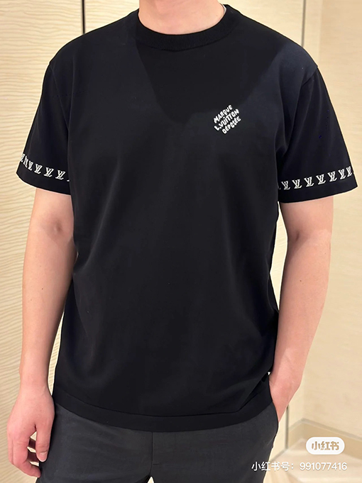 ルイヴィトン 新しいロゴ袖毛織り半袖Tシャツ
