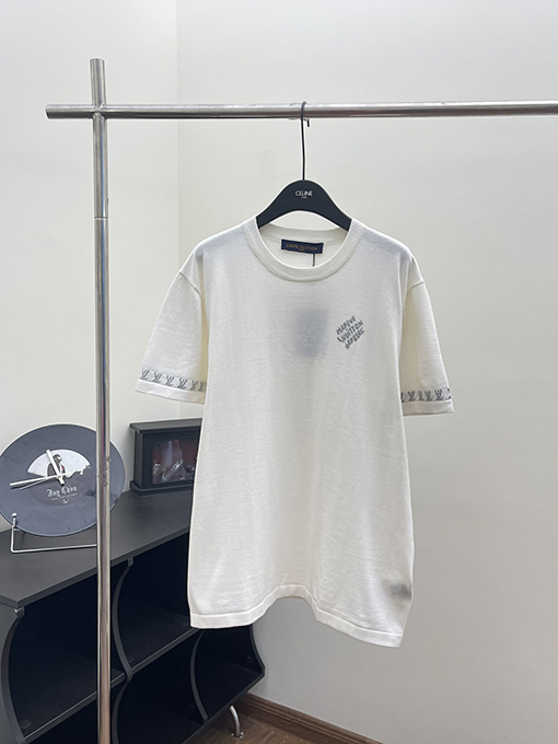 ルイヴィトン 新しいロゴ袖毛織り半袖Tシャツ