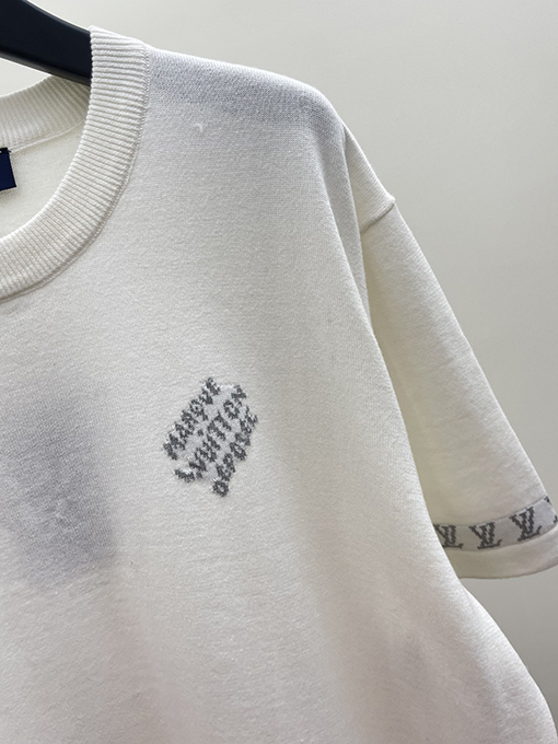 ルイヴィトン 新しいロゴ袖毛織り半袖Tシャツ