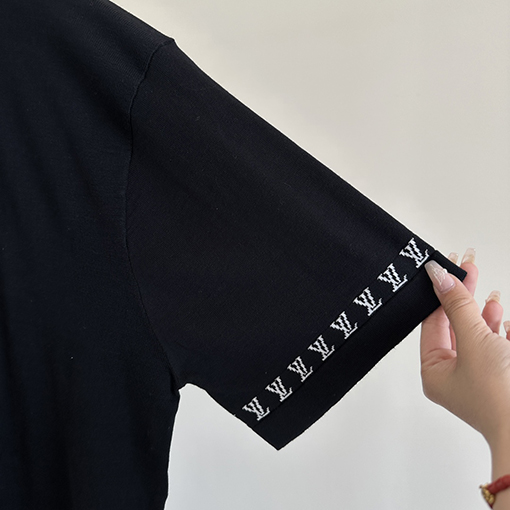 ルイヴィトン 新しいロゴ袖毛織り半袖Tシャツ