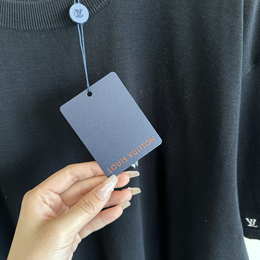 ルイヴィトン 新しいロゴ袖毛織り半袖Tシャツ