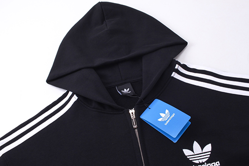 Balenciaga X Adidas クローバー3ストライプロゴ刺繍ジップアップカーディガンパーカー