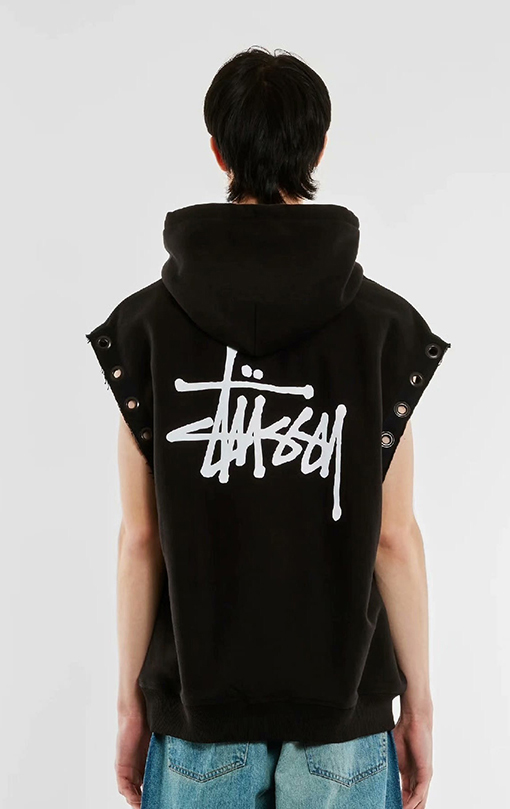 Stussy X Junya watanabe hooded vest ロゴ穴あきフリンジパーカーベスト