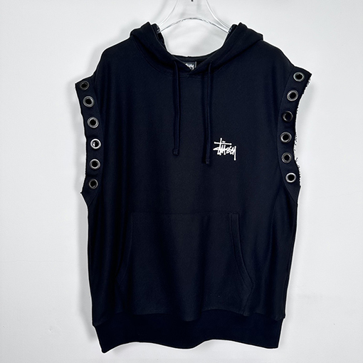 Stussy X Junya watanabe hooded vest ロゴ穴あきフリンジパーカーベスト