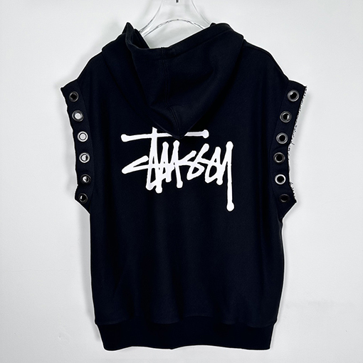 Stussy X Junya watanabe hooded vest ロゴ穴あきフリンジパーカーベスト