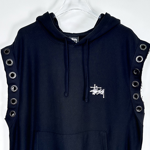 Stussy X Junya watanabe hooded vest ロゴ穴あきフリンジパーカーベスト