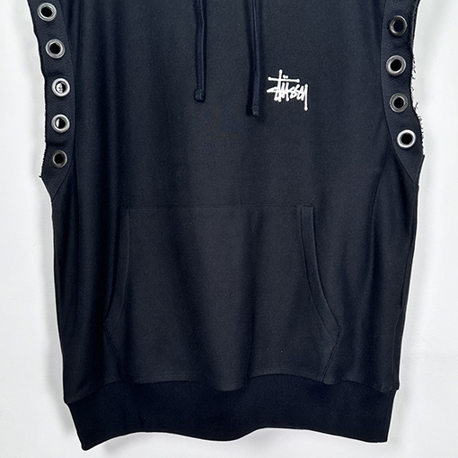 Stussy X Junya watanabe hooded vest ロゴ穴あきフリンジパーカーベスト