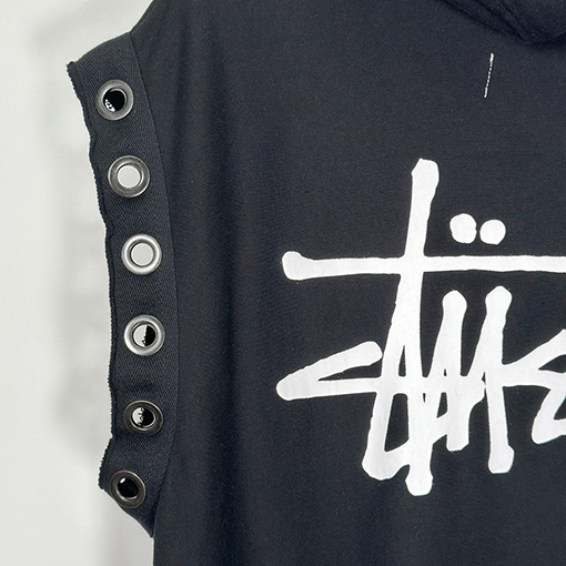 Stussy X Junya watanabe hooded vest ロゴ穴あきフリンジパーカーベスト