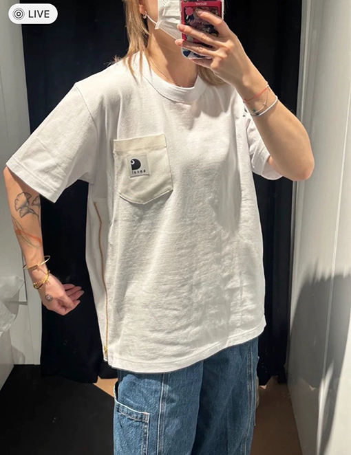 Sacai X Carhartt ポケットTシャツサイドジッパー半袖Tシャツ