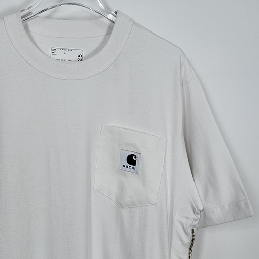 Sacai X Carhartt ポケットTシャツサイドジッパー半袖Tシャツ