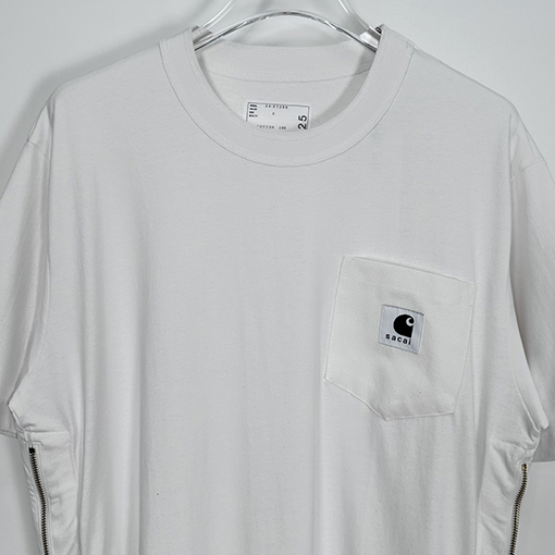 Sacai X Carhartt ポケットTシャツサイドジッパー半袖Tシャツ