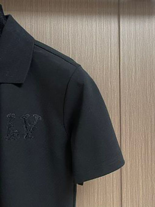 ルイヴィトン 文字刺繍ビーズコットンラペル半袖ポロシャツ