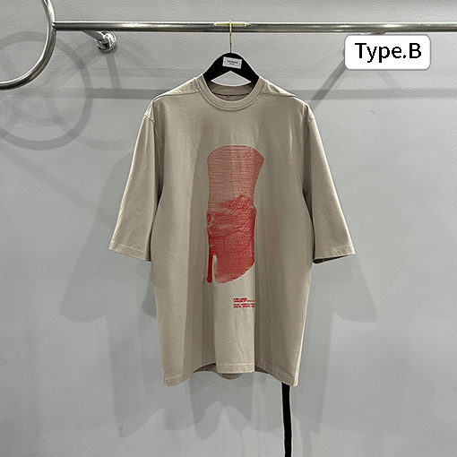 リックオウエンス 刺繍柄ラウンドネックゆったりとした大きなサイズの半袖Tシャツ