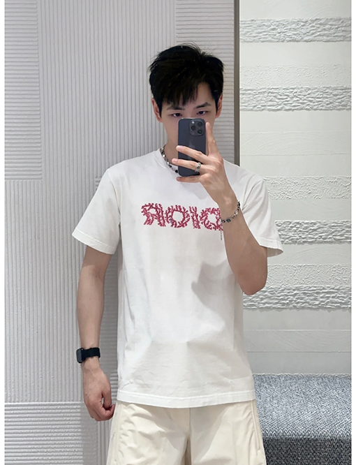 ディオールコピー ビーチコレクションコーラルレッドプリント半袖Tシャツ