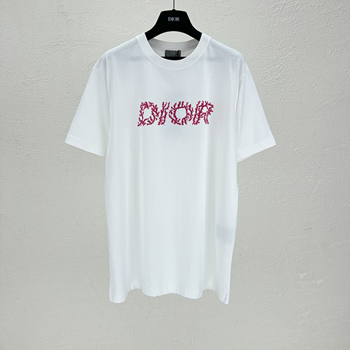 ディオールコピー ビーチコレクションコーラルレッドプリント半袖Tシャツ