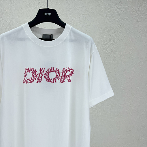 ディオールコピー ビーチコレクションコーラルレッドプリント半袖Tシャツ