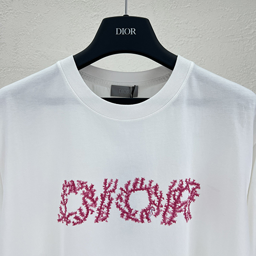 ディオールコピー ビーチコレクションコーラルレッドプリント半袖Tシャツ
